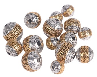 10pcs Round 8mm 10mm 12mm Nepalese Buddhist Tibetan Silver/Gold Color Metal Loose Beads For Jewelry Making DIY Bracelet
