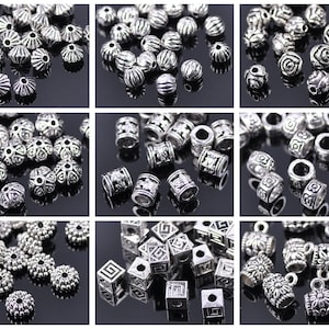 50 Stück Tibetsilber 4mm ~ 10mm Zinklegierung Metall Lose Spacer Perlen Großhandel Lot für Schmuckherstellung DIY Handwerk Erkenntnisse