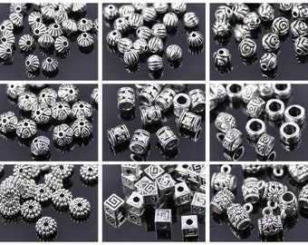 50 Stück Tibetsilber 4mm ~ 10mm Zinklegierung Metall Lose Spacer Perlen Großhandel Lot für Schmuckherstellung DIY Handwerk Erkenntnisse