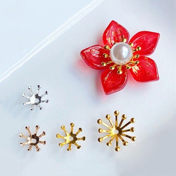 20pcs Floral Stamen Pistil 10mm 15mm Gold/Silver Plated Copper Metal Loose Beads for Jewelry Making DIY Flower Findings