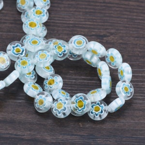 50pcs Flat Round 8mm Blue Flower Millefiori Glass Beads Lot for Jewelry Making 50pcs Flat Round 8mm Blue Flower Millefiori Glass Beads Lot for Jewelry Making