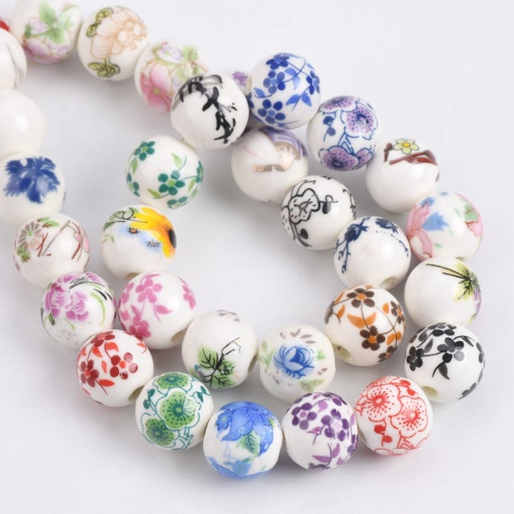 New 10Pcs 12mm Ceramic Porcelain Flower Round Spacer Beads Jewelry Accessory 
