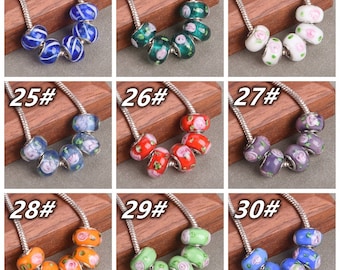 Cuentas Europeas Aqua + Aqua Flower Con Núcleo De Tubería De Latón Plateado, Cuentas De Vidrio