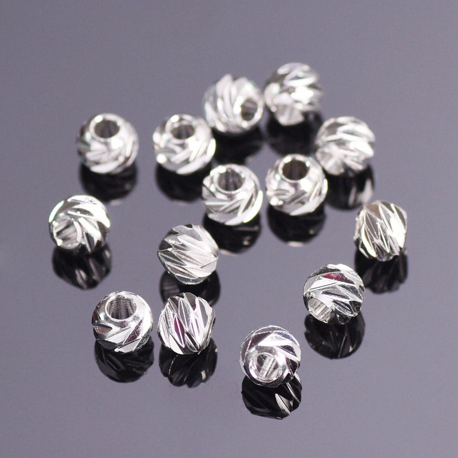 Round Faceted Brass Loose Beads - 3mm To 12mm Mix, Gold & Silver Tones, 1-2mm Hole