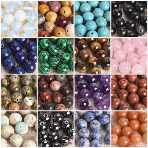 Lot de perles de pierres précieuses en vrac rondes en pierre naturelle 4 mm 6 mm 8 mm 10 mm 12 mm pour la fabrication de bijoux bracelet à monter soi-même