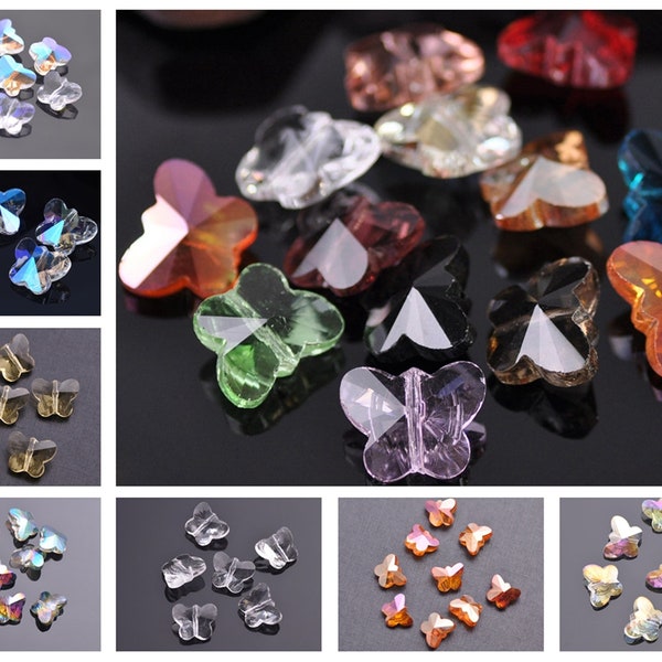 10pcs 14x12mm Exquisite Butterfly Facted Crystal Glass Loose Spacer Beads lot for Jewelry Making DIY Crafts Findings ---26 Colors YX301