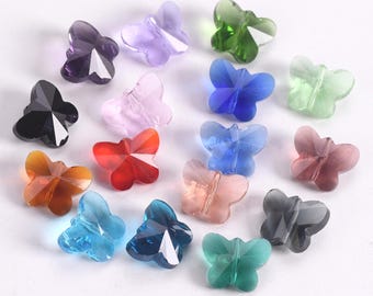 10pcs 14mm Butterfly Shape Faceted Crystal Glass Loose Beads For Jewelry Making DIY Crafts Findings