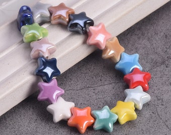 10pcs Star Shape 14mm Glossy Shiny Handmade Ceramci Porcelain Loose Beads For Jewelry Making DIY Findings