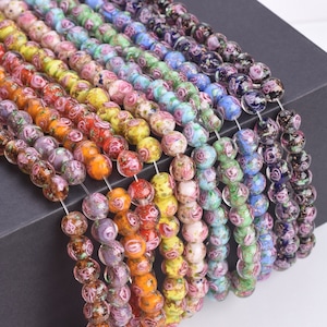 10pcs 8mm Golden Foil Flower Handmade Lampwork Glass Loose Beads For Jewelry Making DIY Bracelet Findings