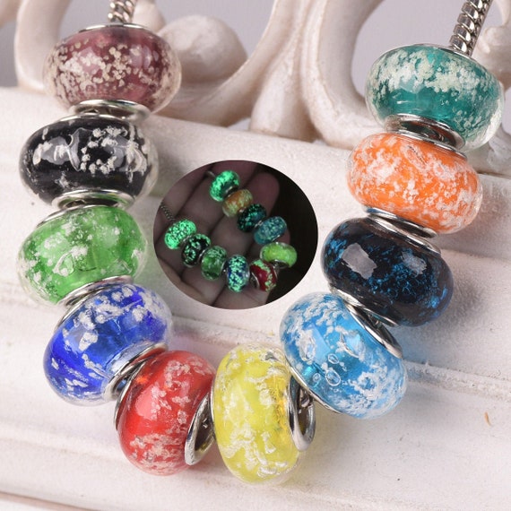 5pcs 14x9mm Luminous Handmade Murano Lampwork Glass Loose Big Hole