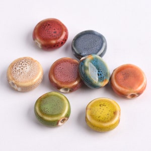 10pcs 15mm Flat Round Handmade Fancy Glazed Ceramic Porcelain Loose Crafts Beads for Jewelry Making DIY Findings Bulk Lot