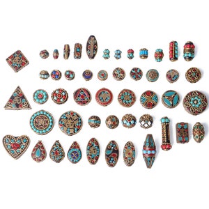 1pcs Nepalese Tibetan Buddhism Turquoise Handmade Brass Metal Clay Loose Beads For Jewelry Making DIY Crafts Findings