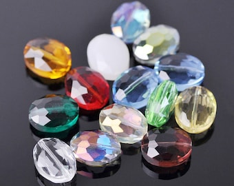 10 peças de contas soltas de cristal facetado oval plano 12 x 9 mm 16 x 12 mm 20 x 16 mm 24 x 20 mm para fabricação de joias e artesanato faça você mesmo