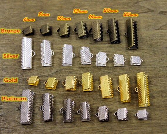 50/100pcs 6~30mm Gold/Bronze/Platinum Ribbon Leather Cord Clamp Ends Over Crimp Tips Clip Buckle Bracelet Findings Jewelry Making JS311-315