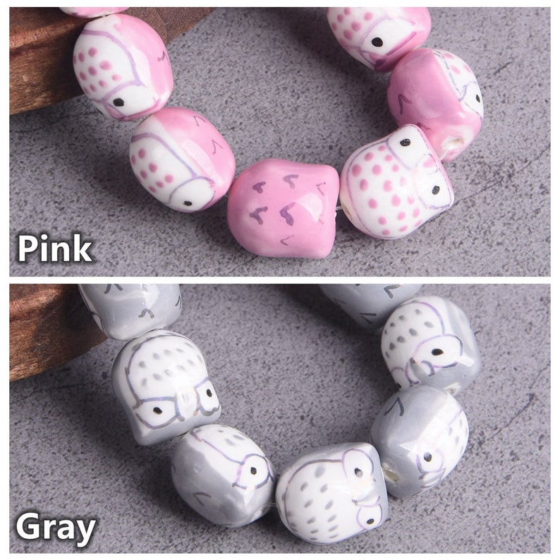 5pcs Owl 15mm Handmade Painting Ceramic Porcelain Loose Beads For Jewelry Making DIY Bracelet Findings image 6
