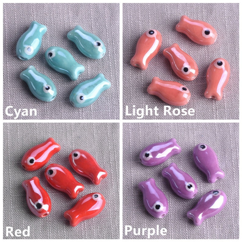 10pcs 19x10mm Fish Shape Handmade Shiny Glossy Glazed Ceramic Porcelain Loose Beads for Jewelry Making DIY Crafts Findings image 6
