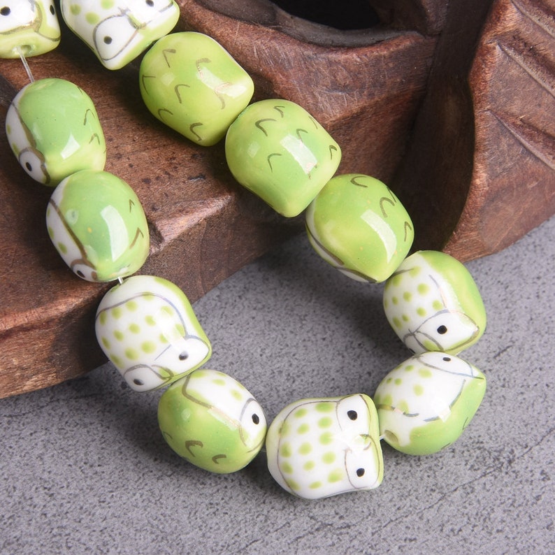 5pcs Owl 15mm Handmade Painting Ceramic Porcelain Loose Beads For Jewelry Making DIY Bracelet Findings image 3