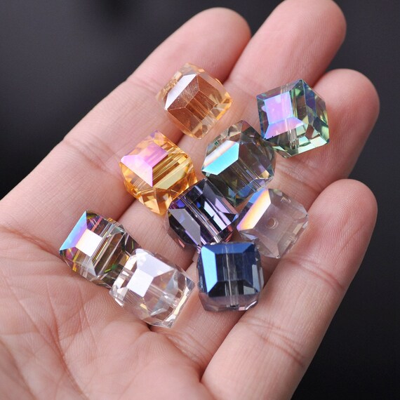 10-Pack 14mm Cube Faceted Crystal Glass Spacer Beads – Transparent For Jewelry Making