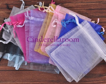 Vente en gros 100pcs Sacs en organza pur, décoration de mariage, sacs de bonbons cadeaux Party Favor, 7x9cm / 9x12cm / 10X15cm Sachets à bijoux Emballage LP001 ~ LP003