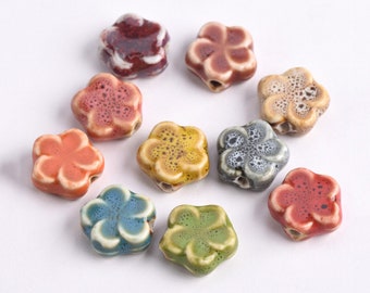 10pcs 16mm Flower Shape Handmade Fancy Glazed Ceramic Porcelain Loose Crafts Beads for Jewelry Making DIY Findings Bulk Lot
