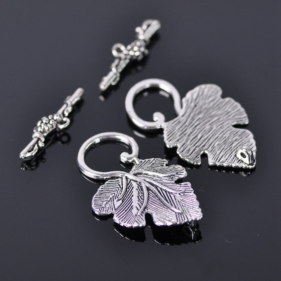 10 Set Tibetan Silver 37x23mm Charms Metal Leaf Toggle Clasps