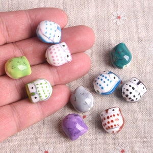 5pcs Owl 15mm Handmade Painting Ceramic Porcelain Loose Beads For Jewelry Making DIY Bracelet Findings image 2