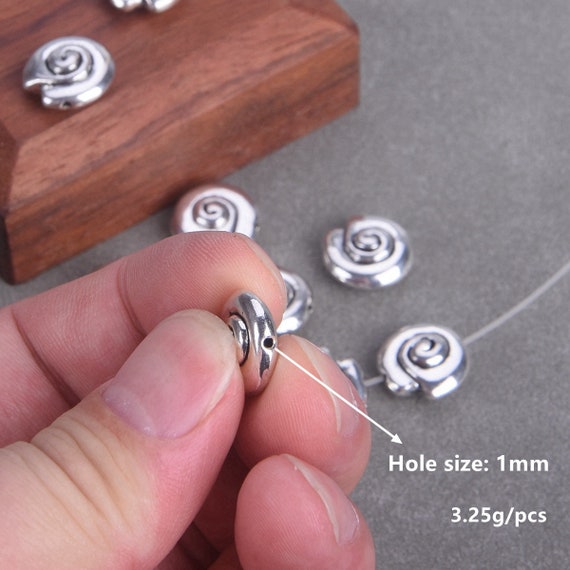 Lot De 10 Perles Spirale Coquillage 10 Mm En Laiton Argenté - Pour Création De Bijoux