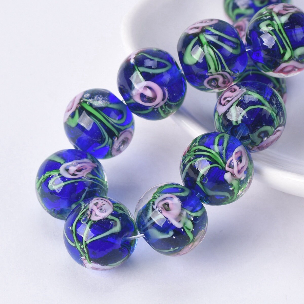 5Pcs 12mm Lampwork Glass Beads – Round Handmade Style – Flower Pattern – DIY Jewelry-692370