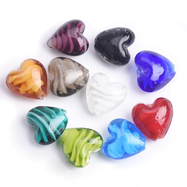 10pcs 16x14mm Handmade Charms Heart Shape Lampwrok Glass Loose Beads for Jewelry Making DIY Findings