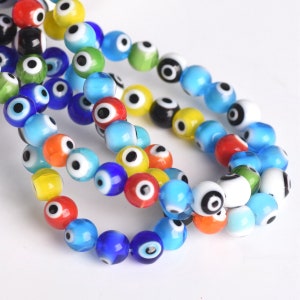Round 6mm 8mm 10mm Evil Eye Pattern Handmade Millefiori Lampwork Glass Loose Spacer Beads Lot For Jewelry Making DIY Crafts Findings