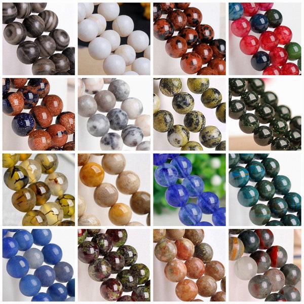 Round Natural Stone 4mm 6mm 8mm 10mm 12mm Gemstone Loose Beads Lot For Jewelry Making DIY Bracelet