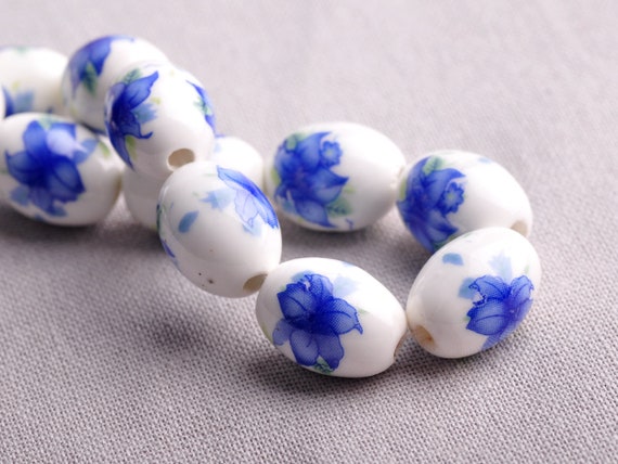 10pcs12mm Round Porcelain Ceramic Loose Spacer Big Hole Bead Charms Red Flower