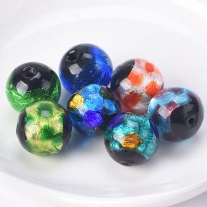 5pcs 12mm Round Shiny Colorful Foil Handmade Lampwork Glass Loose Crafts Beads for Jewelry Making DIY Findings
