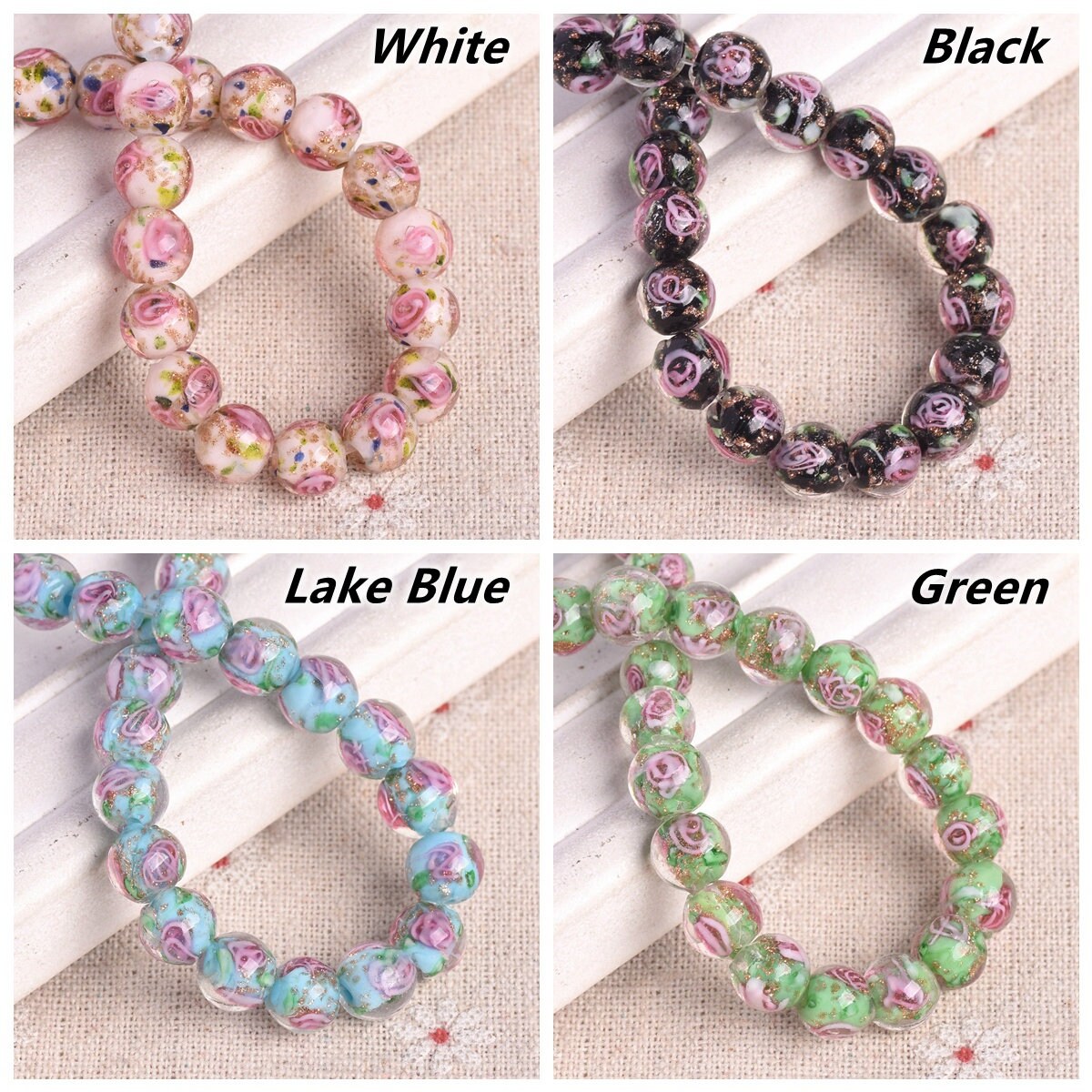 10pcs 8mm 10mm 12mm Round Foil Opaque Lampwork Glass Loose Beads Jewelry Making