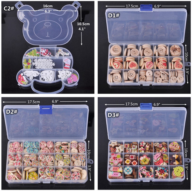 1 Box Mixed Wooden Buttons Pattern Decorative 2/4 Holes 19-25mm Sewing ...