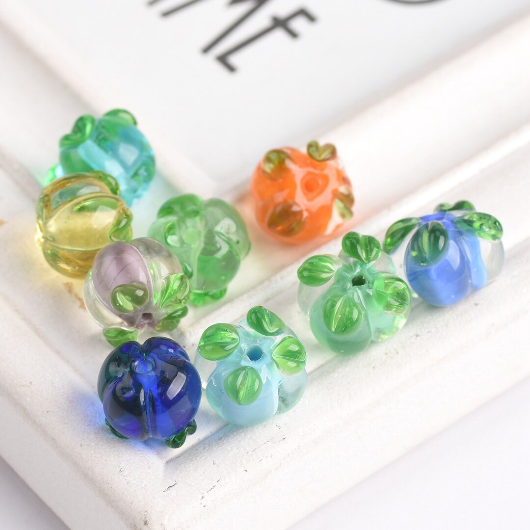 Handmade Lampwork Glass Beads 12mm – Persimmon Shape, 1.5mm Hole – 5pcs For Jewelry Making DIY