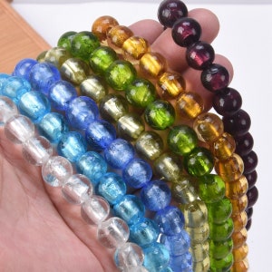 10pcs Round 8mm 10mm 12mm Silver Foil Inside Lampwork Glass Loose Spacer Beads Charms for Jewelry Making Findings LL223-LL225