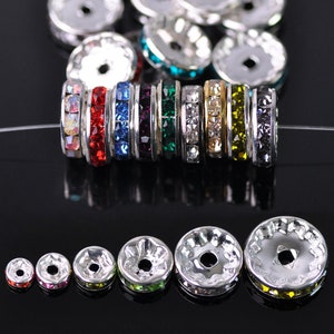 Vente en gros 4 mm 5 mm 6 mm 8 mm 10 mm 12 mm Rondelle en métal et cristal strass Perles en vrac Lot de résultats d&#39;artisanat en vrac --- ZQ050 ~ ZQ055