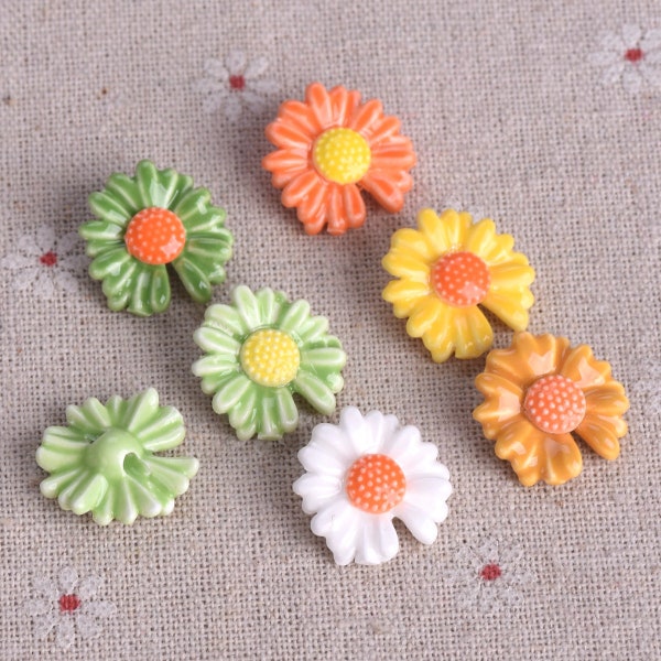 10pcs 18mm Daisy Flower Shape Hole on Back Ceramic Loose Beads Lot For Jewelry Making DIY Crafts Findings