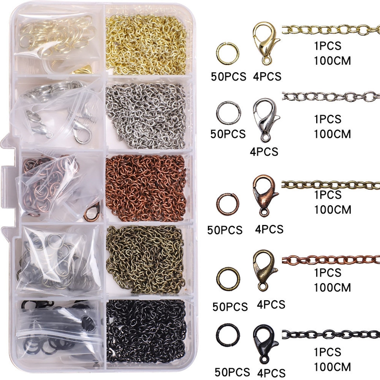 1 Box 5 Colors Metal Jewelry Making Kit Chain Split Jump Ring Etsy