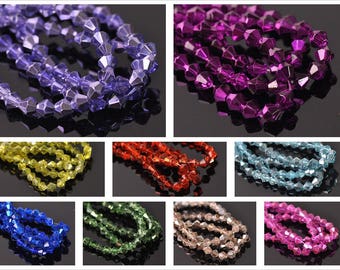 Wholesale 100pcs Bicone Faceted Crystal Glass Findings Loose Spacer Beads 6mm 