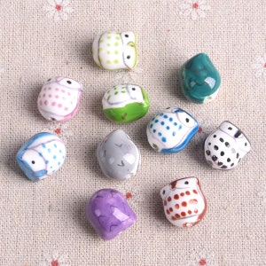 5pcs Owl 15mm Handmade Painting Ceramic Porcelain Loose Beads For Jewelry Making DIY Bracelet Findings Random Mixed