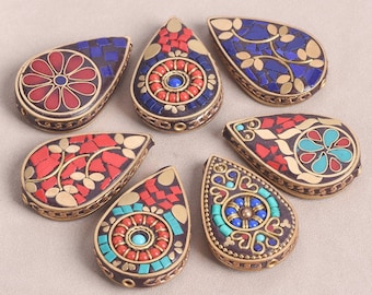 1 Stück 49 x 31 mm Big Teardrop handgemachte nepalesische buddhistische tibetische Messing Metall Perlen für Schmuckherstellung DIY Handwerk Zubehör