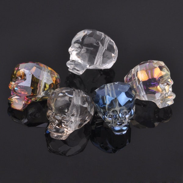 5pcs 14X13mm Tête de crâne facettée perles en verre de cristal coloré perles lâches pour la fabrication de bijoux Bricolage Artisanat Découvertes