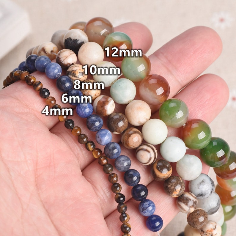 Lot de perles de pierres précieuses en vrac rondes en pierre naturelle 4 mm 6 mm 8 mm 10 mm 12 mm pour la fabrication de bijoux bracelet à monter soi-même image 3