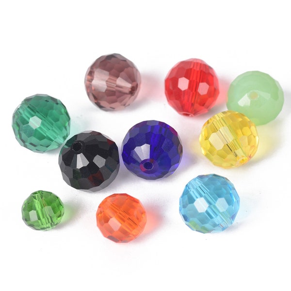 Boule disco ronde 96 facettes en verre de cristal à facettes 6 mm 8 mm 10 mm 12 mm Lot de perles d'espacement en vrac pour la fabrication de bijoux