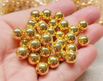 Round Gold Plated Acrylic Plastic 4mm 5mm 6mm 8mm 10mm 12mm Loose Beads Wholesale Lot For Jewelry Making DIY Findings