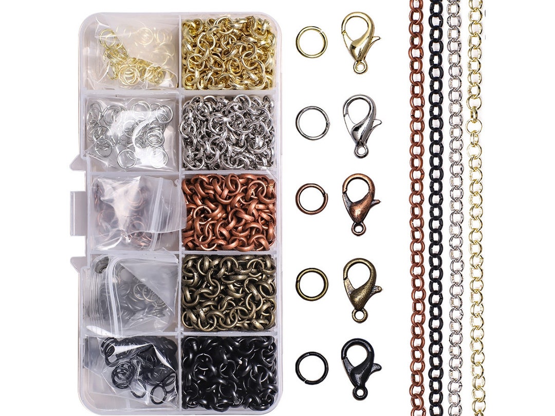 1 Box 5 Colors Metal Jewelry Making Kit Chain Split Jump Ring Lobster ...