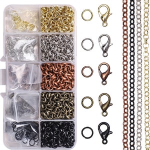 1 Doos 5 kleuren metalen sieraden maken Kit Chain Split Jump Ring Lobster Clasp Kit - Goud Zilver Brons Zwart Koper
