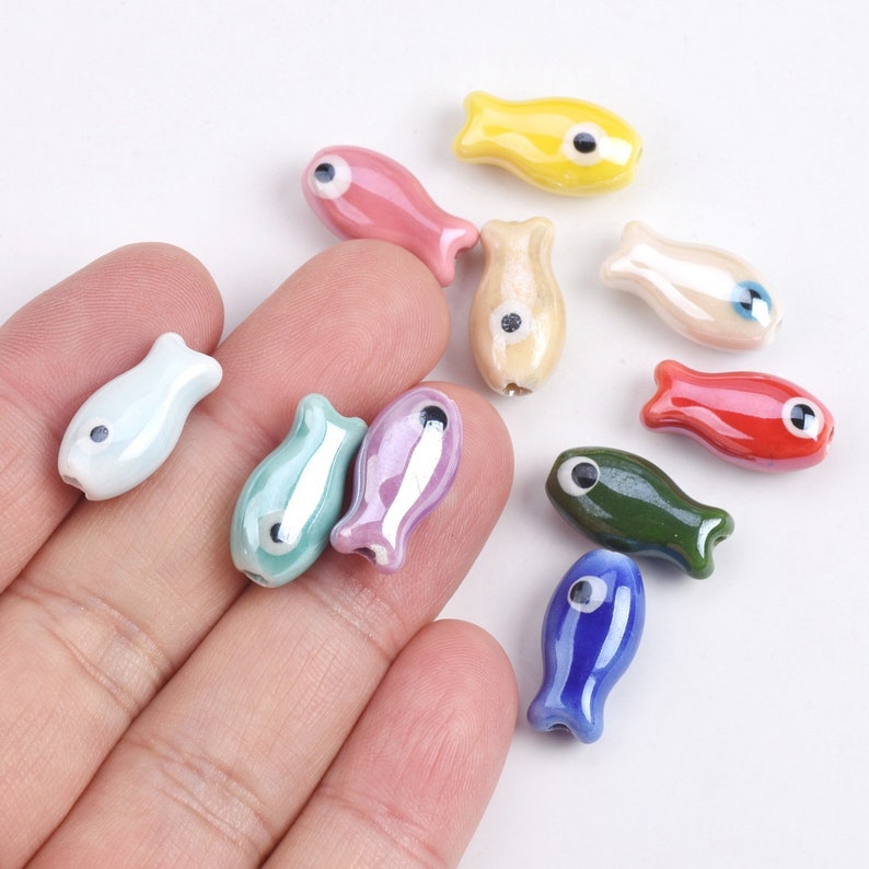 10pcs 19x10mm Fish Shape Handmade Shiny Glossy Glazed Ceramic Porcelain Loose Beads for Jewelry Making DIY Crafts Findings image 4